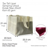 Tas Kotak Nasi Ukuran Tas 23x33x23 65gsm Tas Spunbond Press Bawah Lipat Samping Dengan Tali Untuk Tas Kotak Nasi